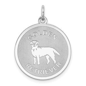 Sterling Silver Laser Etched Golden Retriever Dog Pendant, 19mm